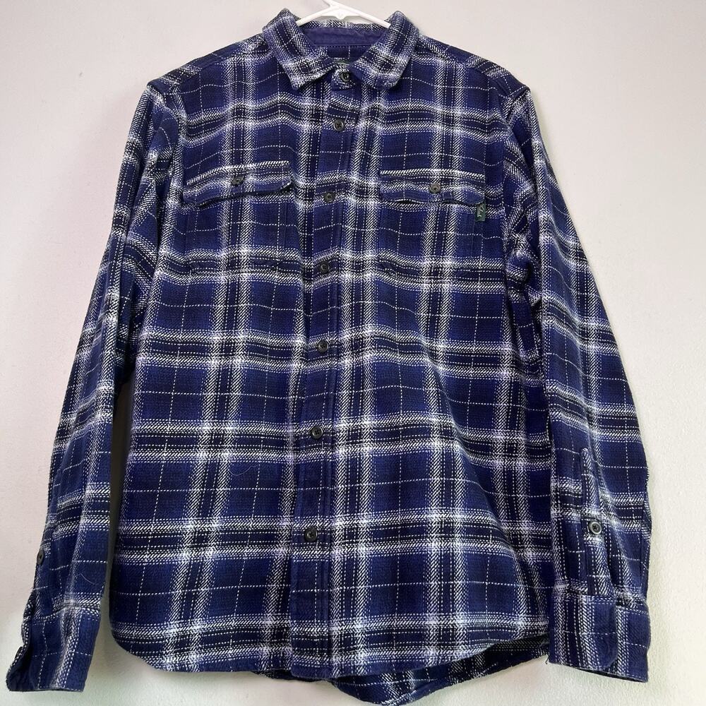 WOOLRICH Mens Blue White Plaid Brawny Flannel Buttonfront Shirt Sz L 100% Cotton